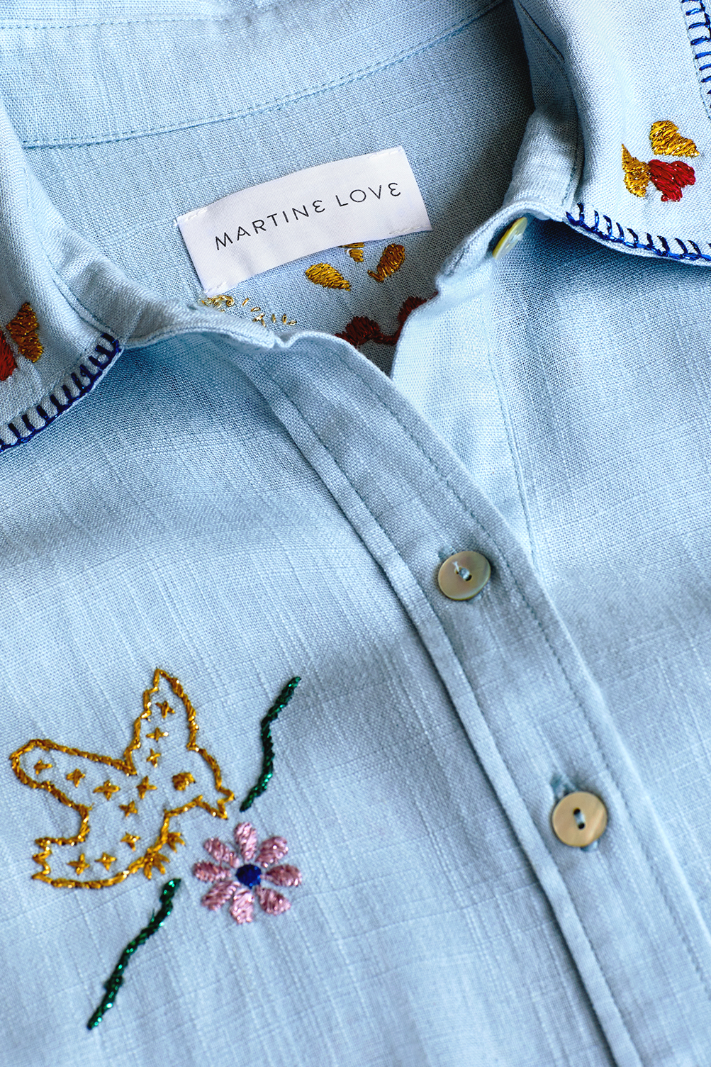 Martine Love embroidered shirt with logo label.