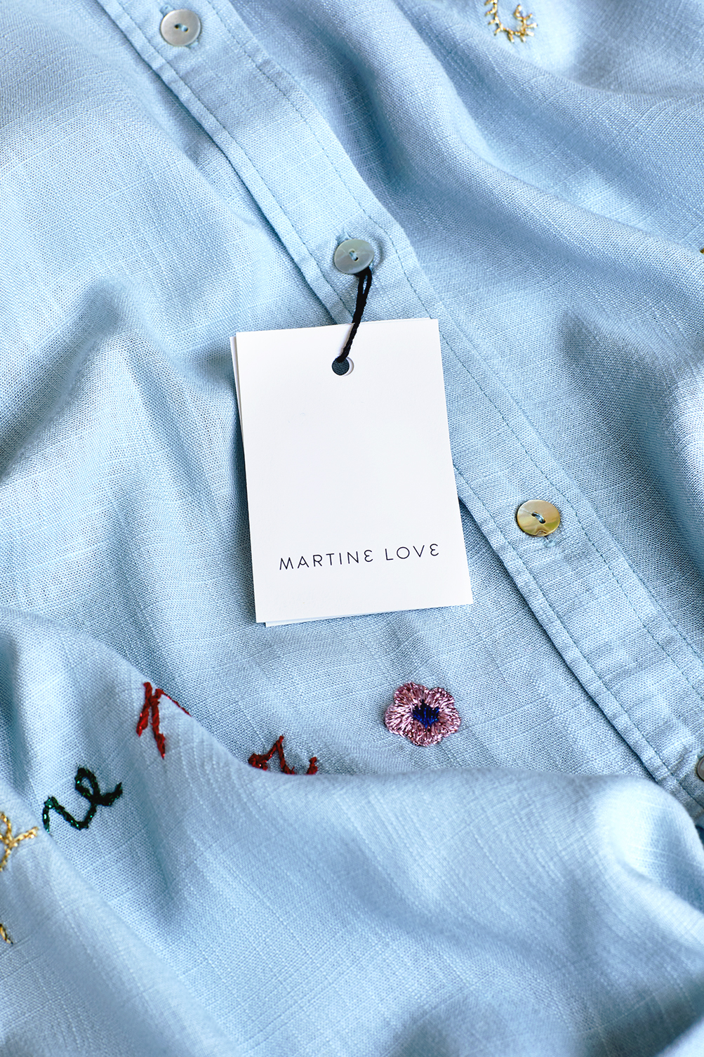 Martine Love embroidered shirt with tag.